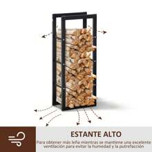 HOMCOM Soporte para Leña Estante de Leña Metálico Leñero de Exterior de Metal para Interior y Exterior Carga 100 kg 40x25x100 cm Negro - Negro - Ver 6