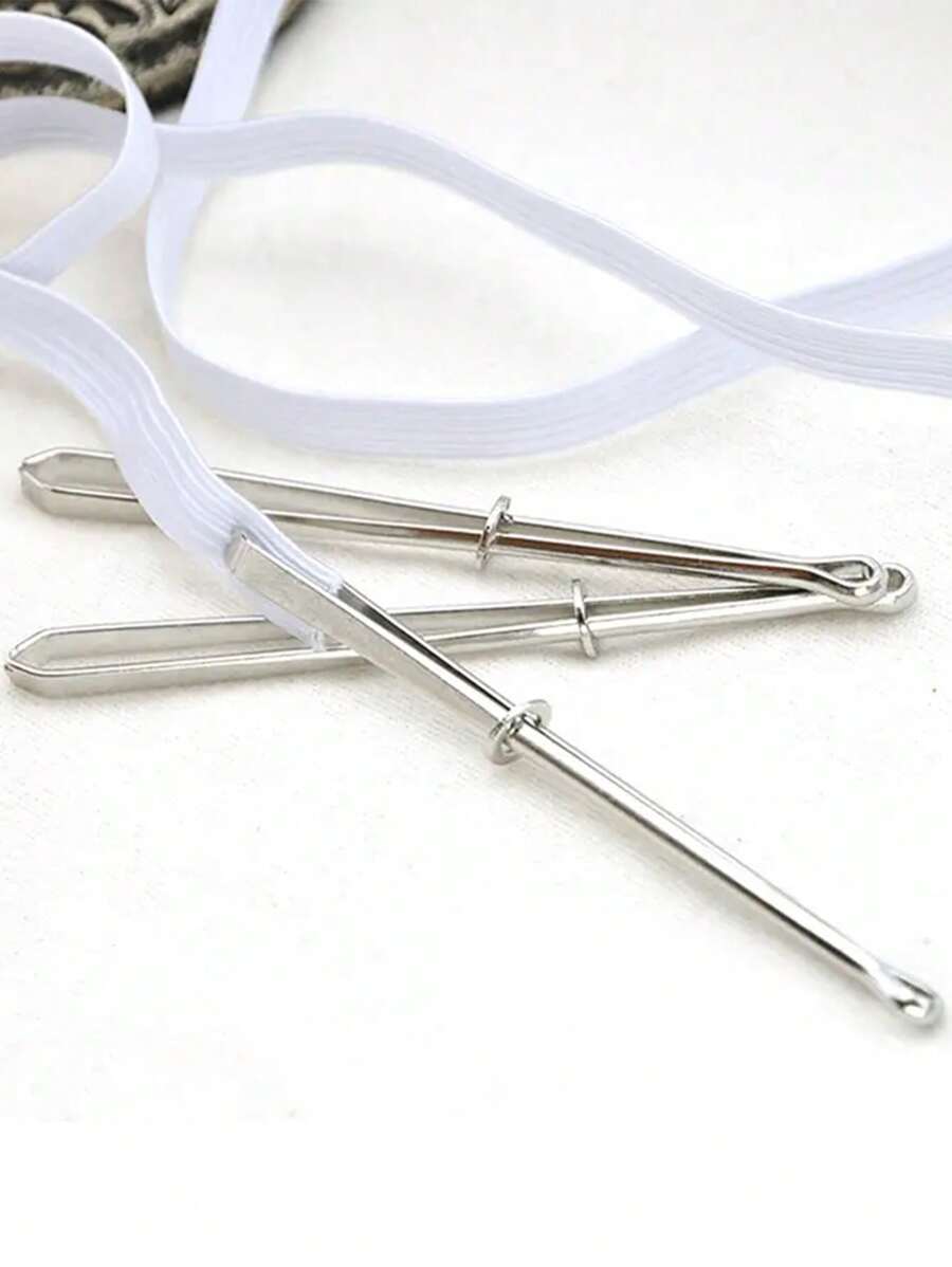 2pcs Elastic Clip Wearing Elastic Band Clip Belt Threader Sewing DIY Tool Belt Guide Trouser Belt Guide Needle Guide - Silver - View 1