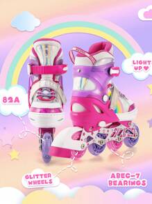 Rose Red Rainbow Unicorn Inline Skates For Girls Boys 4 Size Adjustable Light Up Wheels Skates For Beginner - Hot Pink - View 5