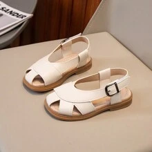 1 par de sandalias planas con cierre de gancho y bucle, estilo sencillo y antideslizante, adecuadas para el verano para niñas - Blanco - Ver 21