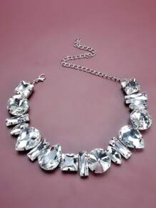 1 Vòng Cổ Thủy Tinh Thời Trang Cho Nữ, Phụ Kiện Dự Tiệc Phóng Đại - Bạc - Xem 2