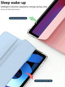 Apple Baby Pink 1pc Ipad Transparent Silicone Protective Case, Full Coverage, Auto Sleep/Wake, Pencil Holder, For Mini456, 9.7inch, 10.2inch, 10.9inch, Air4/5, Pro11inch, Multi-Functional, For Leisure, Entertainment, Protect Cover - Pink - View 8