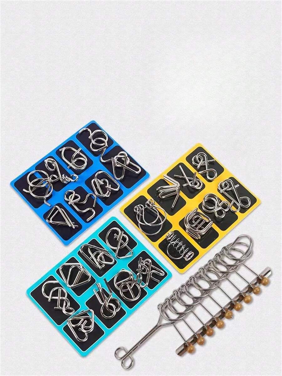 9-Piece Interlocking Puzzles Set Including 8 Different Luban Locks And Kongming Locks - Yellow - View 1