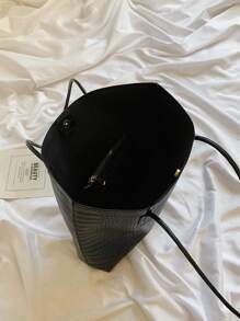 2 chiếc túi đeo vai thời trang thêu trơn dung tích lớn cho nữ có khóa bấm - màu đen - Xem 4