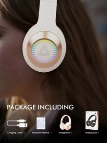 Newest Over-Ear Wireless Headphones With Gradient Running Lights And Stretchable Headband, Compatible With Business And Smart Phones, High Definition Calls And Cool Game Experience. With Usb-C Connection, Foldable Design, Large Ear Muffs And Hifi Bass, Provides Long Battery Life. Cheap And Ideal Gift For Valentine'S Day And New Year. - Beige - View 7