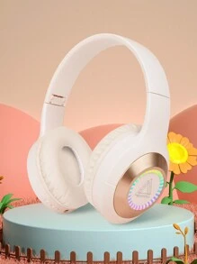 Newest Over-Ear Wireless Headphones With Gradient Running Lights And Stretchable Headband, Compatible With Business And Smart Phones, High Definition Calls And Cool Game Experience. With Usb-C Connection, Foldable Design, Large Ear Muffs And Hifi Bass, Provides Long Battery Life. Cheap And Ideal Gift For Valentine'S Day And New Year. - Beige - View 2