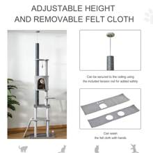 PawHut 255cm Floor To Ceiling Cat Tree For Indoor Cats Climber Scratching Post Adjustable Height Play Tower Removable Cover - Light Grey - View 6