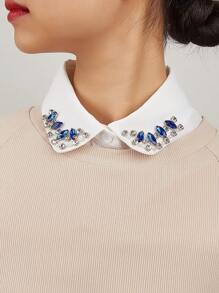 1件白色女士可拆卸的手工防皺裝飾領,帶鑲鑽,適用於毛衣、針織衫、雪紡襯衫等 - 白色 - 查看 1