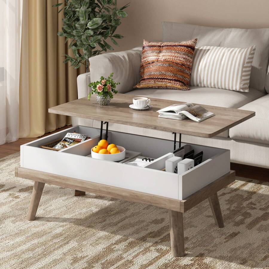 Vongrasig Wood Coffee Table, Lift Top Coffee Tablewith Hidden Compartment, Coffee Table For Living Room Reception Room, 39.4in L - Ngà voi - Xem 1