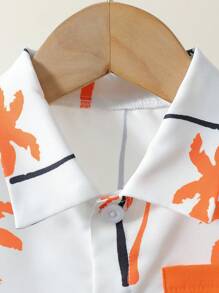 Baby Boys' Casual Coconut Tree Print Short Sleeve Shirt And Shorts Set, Suitable For Vacation In Summer