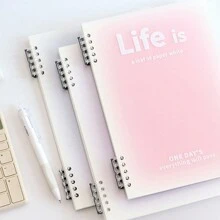 1pc A5 Not-Slip Loose-Leaf Notebook With Removable Binder, Gradient Design, Simple Style, For Student & Office Worker - Pink - View 7