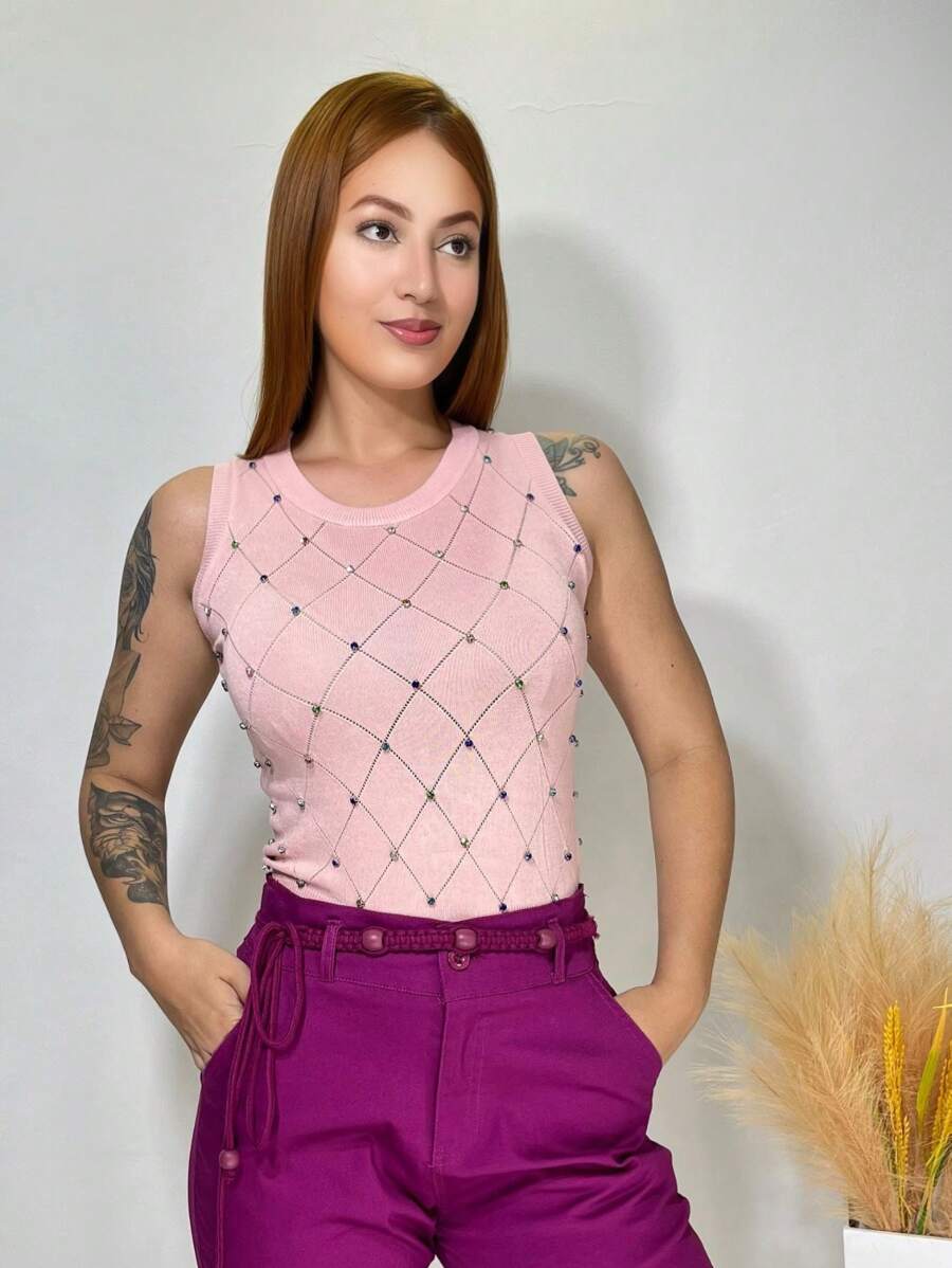 Blusa Regata Feminina T-Shirt Liso Modal Verão Mimi Y858 - Rosa Bebê - Visão 1