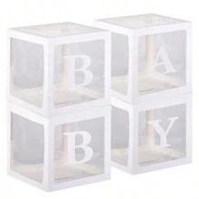 Cajas de globos blancos, con letras para Baby Shower, 1 caja con 1 letra o 1 juego de 4 cajas y letras B-A-B-Y, decoraciones de fiesta de baby shower para fiestas de cumpleaños, cajas de globos transparentes, bloques claros para fiestas de cumpleaños, duchas nupciales, revelación de género, decoraciones de cajas de globos