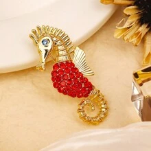 1 Pieza Broche De Diseño De Caballito De Mar Vintage Con Incrustaciones De Aleación Y Diamantes De Imitación, Accesorio De Alta Gama Adecuado Para El Uso Diario De Mujeres Con Trajes Y Abrigos - Blanco - Ver 2