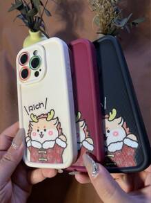 Koolife Cartoon Dragon Design Tpu Case With Stripes, Shockproof And Thickened Ripple Phone Case Compatible With Apple Iphone 12/13/14/15 Pro Max/Plus, Available In Four Colors. - Flower Jacket Cartoon Dragon-burgundy - View 6