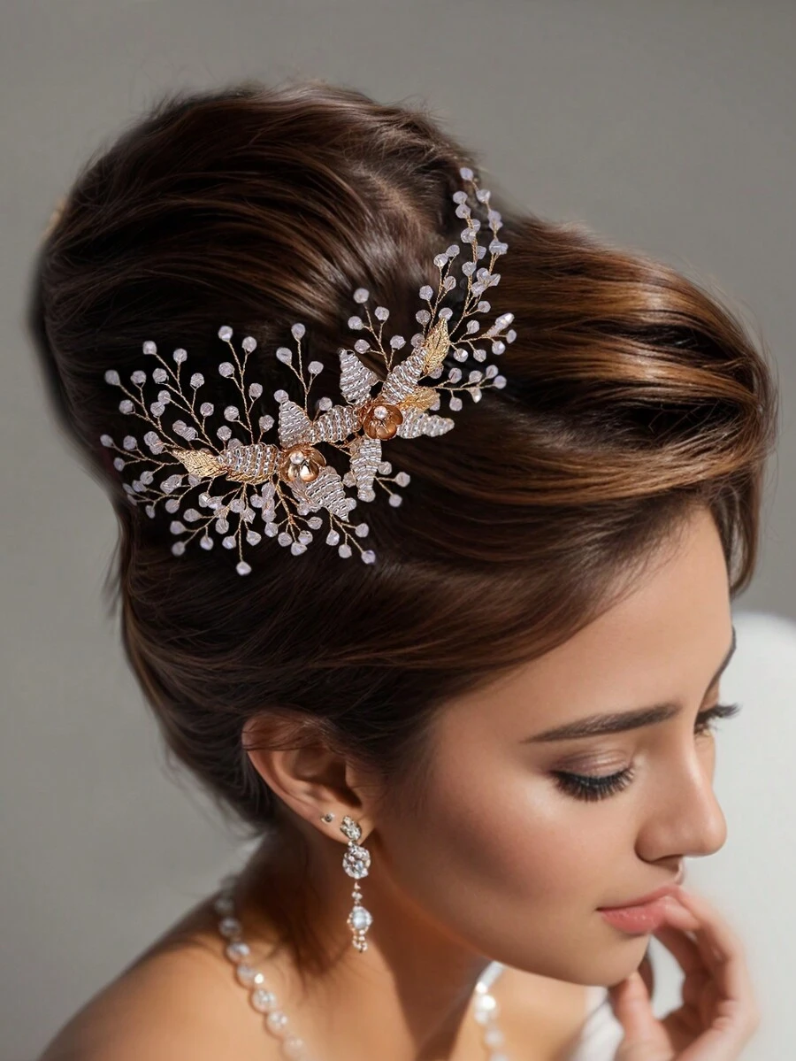 1pc Elegant & Luxurious Handmade Beaded Bridal Hair Comb, Women's Headpiece Suitable For Party, Wedding, Photography,Summer,Beach