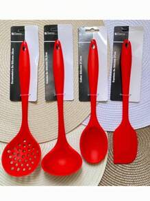 Jogo de Utensílios de Silicone Para Cozinha Vermelho 4 Peças - Vermelho - Visão 1