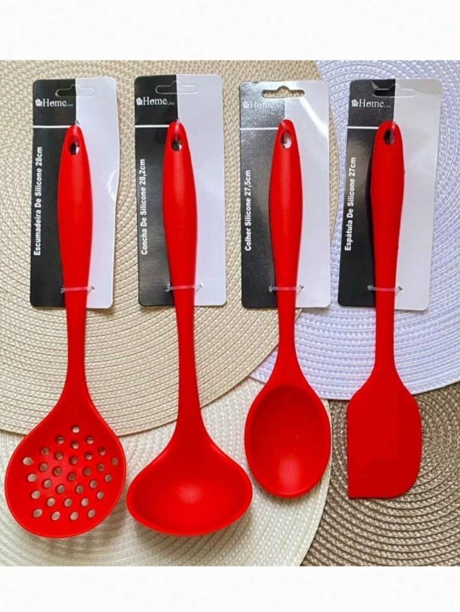 Jogo de Utensílios de Silicone Para Cozinha Vermelho 4 Peças - Vermelho - Visão 1