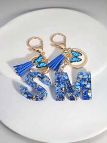 1 Miếng Không giới tính Dễ thương Tua Loại bướm Polyresin Chữ cái Móc chìa khóa , Cái túi Đồ trang trí , Hoàn hảo Qủa tặng Đối với Bạn - Xanh đậm - Xem 2