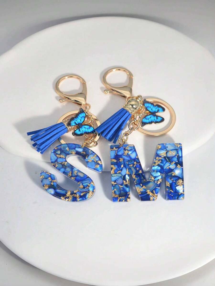 1 Miếng Không giới tính Dễ thương Tua Loại bướm Polyresin Chữ cái Móc chìa khóa , Cái túi Đồ trang trí , Hoàn hảo Qủa tặng Đối với Bạn