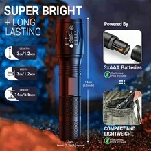 2 件装 LED 手电筒：适用于户外露营和徒步旅行的便携式手持手电筒 - 可变焦且明亮！ - 黑色 - 查看 2