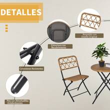 Outsunny Conjunto de Mesa y 2 Sillas Plegables de Ratán para Jardín Terraza Exterior Estructura de Acero Φ60x71 cm y 46x56x83 cm Madera Natural - Camel - Ver 9