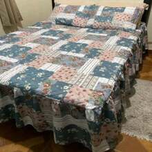 COLCHA CASAL COM BABADO ESTAMPA VARIADA 3 PEÇAS - Multicolorido - Visão 11