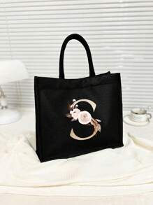 1個黑色手提袋上印有金色文字,簡單大方,情人節禮物,個性化女性伴娘婚禮禮品袋,化妝包,旅行簡易收納袋,大容量旅行化妝包：非常適合戶外美容！適合婚禮,生日,海灘和假期,是女人,母親,老師,朋友和伴娘的絕佳禮物。大袋適合學生、返校和教師。它是一個可攜式的休閒收納手提袋,多功能購物袋,全新設計,大容量,是理想的購物選擇。手提袋、午餐袋,適合男女、情侶、日常使用、約會、生日、假期和返校。夏季,假期,海灘,旅行,通勤,商務,學生,野餐,露營,超市,日常收納。 - 黑色 - 查看 6