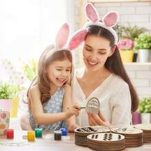 6 件/套復活節木蛋形狀裝飾吊墜 Diy 彩繪派對木質材料聖誕裝飾 - 彩色 - 查看 2