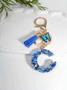 1 Miếng Không giới tính Dễ thương Tua Loại bướm Polyresin Chữ cái Móc chìa khóa , Cái túi Đồ trang trí , Hoàn hảo Qủa tặng Đối với Bạn - Xanh đậm - Xem 24