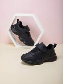 兒童運動鞋，休閒舒適的皮革時尚女孩鞋，鉤環式粘扣，防滑耐磨，輕巧跑步鞋，步行鞋 - 黑色 - 查看 5