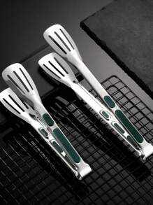 1pc Anti-slip Anti-scald Stainless Steel Food Tongs For Meat, Salad, Bread, Bbq, Buffet, Cookware, Must-have Kitchen Tool - Silver - View 5