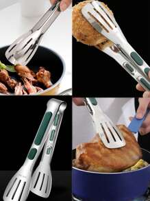 1pc Anti-slip Anti-scald Stainless Steel Food Tongs For Meat, Salad, Bread, Bbq, Buffet, Cookware, Must-have Kitchen Tool - Silver - View 3