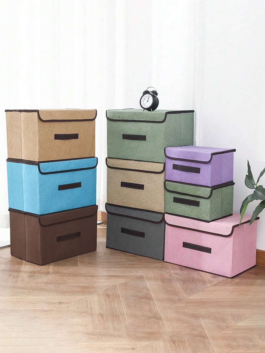 1pc Non-Woven Fabric Cloth Storage Box For Clothes, Toy And Sundries Organization, Home Dustproof Storage Container - Beige - View 1