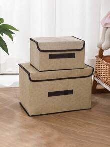 1pc Non-Woven Fabric Cloth Storage Box For Clothes, Toy And Sundries Organization, Home Dustproof Storage Container - Beige - View 7
