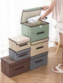 1pc Non-Woven Fabric Cloth Storage Box For Clothes, Toy And Sundries Organization, Home Dustproof Storage Container - Beige - View 5