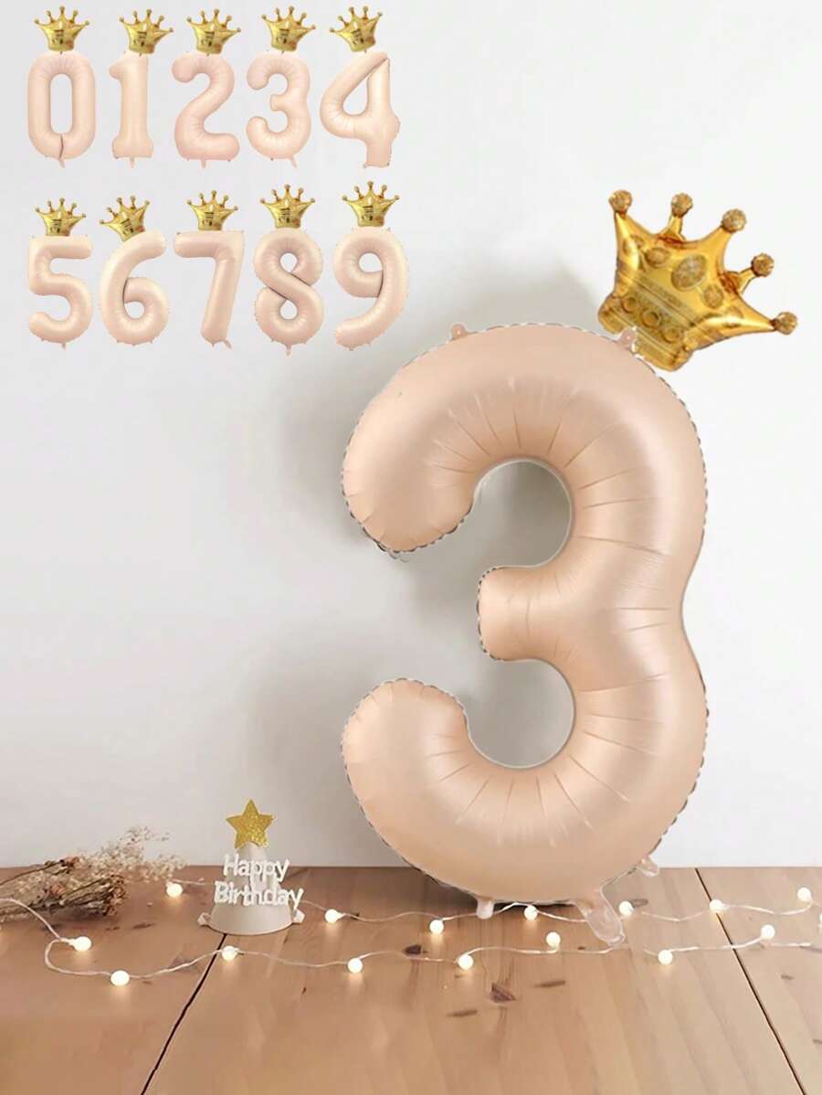 40 Inch Number Foil Balloons With Crown, 0-9 Digits, Suitable For Birthday, Wedding Party Decor, Air Helium Balloons, Christmas - Multicolor - View 1