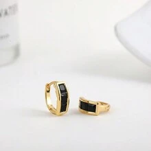 1pair Lady's Gold-Tone Rhinestone Decor Diamond Shaped Stud Earrings & Hoop Earrings - Earrings - View 7