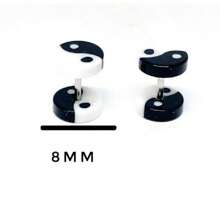 Stud Earrings - 黑與白 - 查看 2