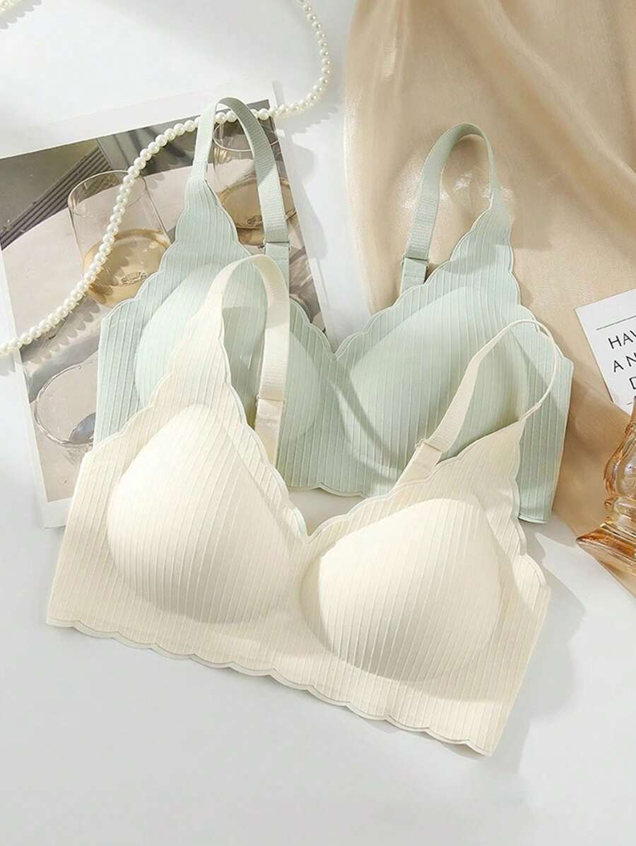 Teen Girl 2pcs/Set Bralette With Soft Support, Gathered & Wirefree, Prevent Side Overflow - Multicolor - View 1