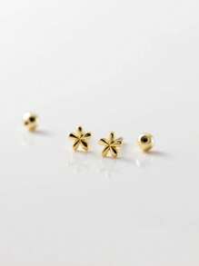 Set de 2 pendientes de acero inoxidable chapado en oro de 18K con diseño floral lindo, adecuados para uso diario y fiestas de mujeres, gran regalo