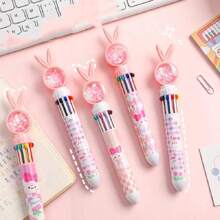 1pc Easter Gifts For Children Random Design Kawaii Cartoon Sequin Rabbit Ballpoint Pen 10 Colors Pen Cute Bunny School Office Stationery Multicolor Ball Point Pen,Back To School