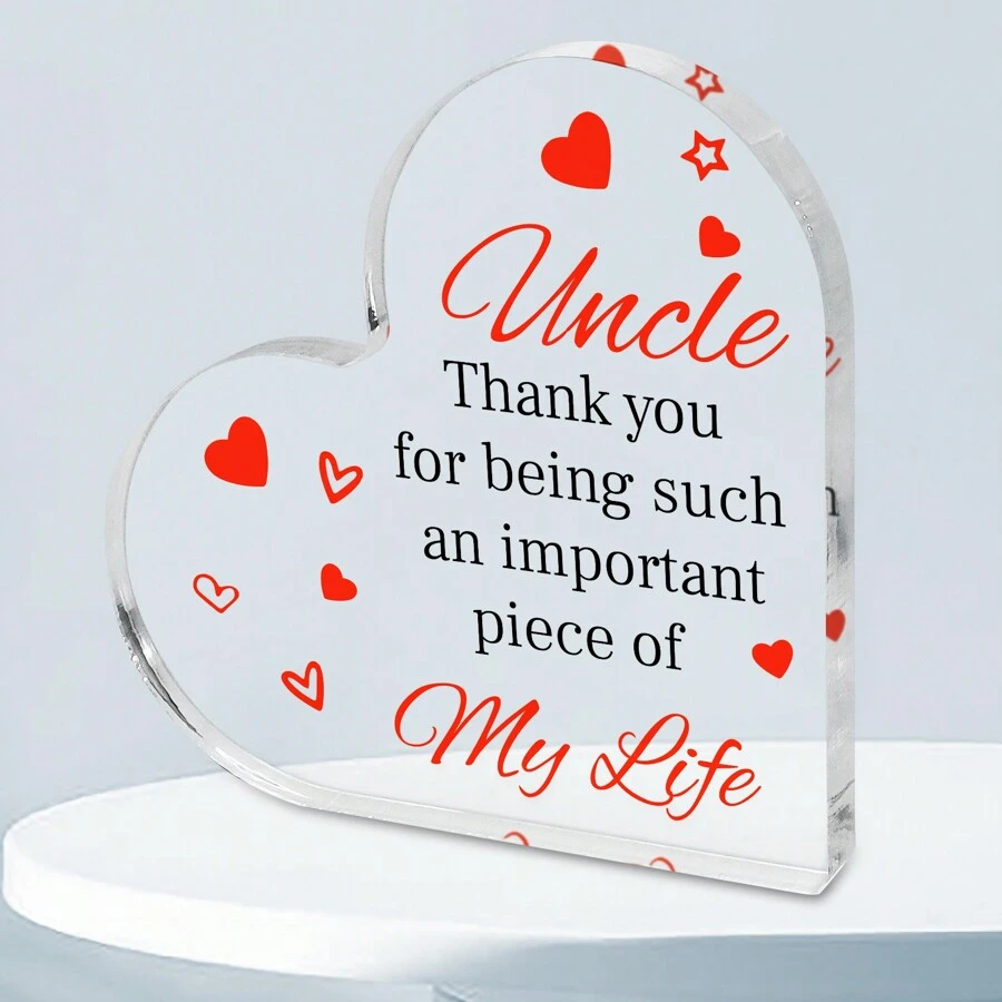 1入組透明心形亞克力牌匾,叔叔禮物帶語錄 - 父親節生日禮物,從姪女姪子送給叔叔的桌面裝飾卡禮物,創意美學家居辦公室裝飾,桌上擺設,紀念禮物,精緻禮物的理想期間禮物,藝術工藝裝飾禮物,新房禮物 - 無色 - 查看 1