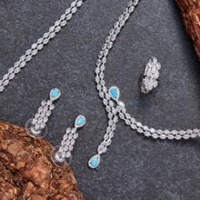 4 cái/bộ Hình giọt nước Màu ngọc lam Xanh Khối Zirconia  Dây chuyền , Hoa tai , Vòng tay & Mở Nhẫn Đối với Của phụ nữ Buổi tiệc , , Của phụ nữ Qủa tặng - bộ 4 món - Xem 11