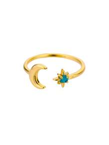 1pc Stylish Gold Plated Glow In The Dark Moon & Star Open Ring, Suitable For Women's Daily Wear, Jewelry Gift
