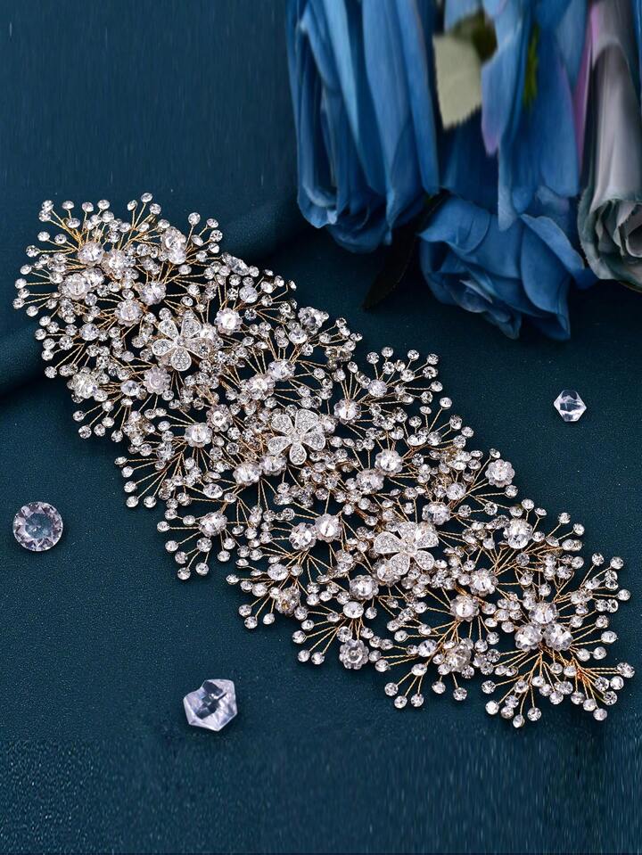 One Luxurious Wedding Headband Floral Rhinestone Bridal Headpiece For Women Ideal For Wedding Party And Stage Gathering Tiaras