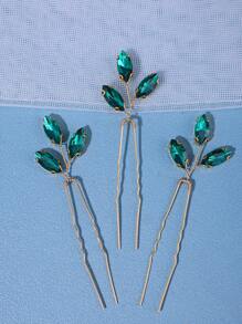 3入組優雅玻璃髮夾套裝，水晶裝飾的新娘婚禮髮飾，皇家頭飾 - 綠色 - 查看 2