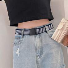 1pc Multicolor Unpunched Canvas Belt With Buckle, Unisex Korea Simple Style All-Match Belt Without Metal, Suitable For Daily Wear For Students With Ins Style. - Multicolor - View 9