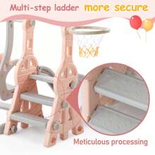 Flieks Slide For Children, 4 In 1 Children's Slide, Swing With Basketball Stand, Climbing Ladder, Swing, Slide, Garden Slide For Indoor And Outdoor Use - Pink - View 9
