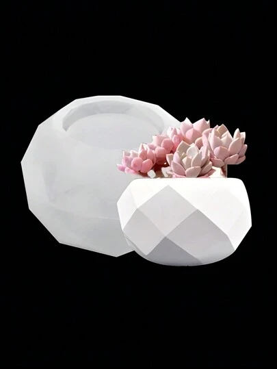 Molde de silicona DIY para hacer maceteros facetados con piedras preciosas suculentas, moldeado de concreto y yeso, cajas de almacenamiento redondas, colada de resina epoxi, elaboración de velas y decoración del hogar